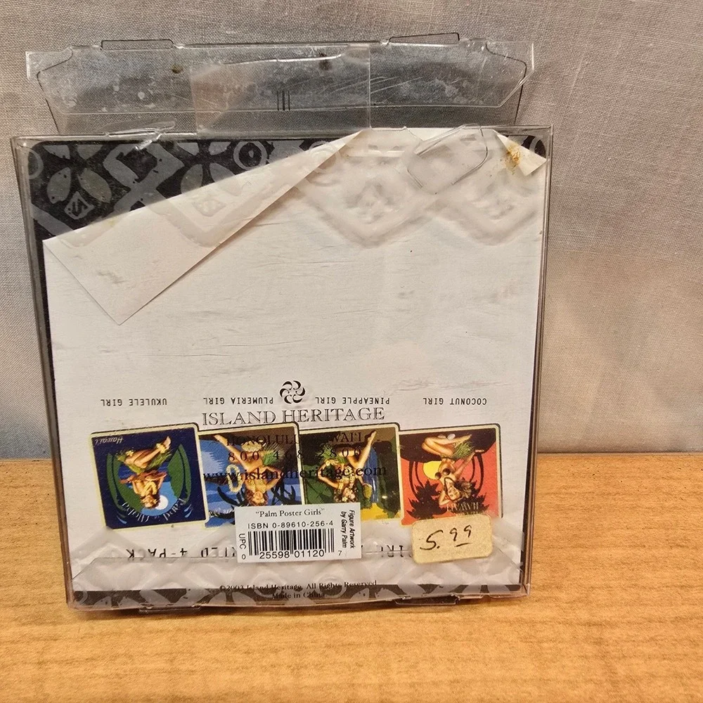 Hawaiian 4 pack Coasters VTG Coconut, Pineapple, Garry‎ Palm Poster Girl